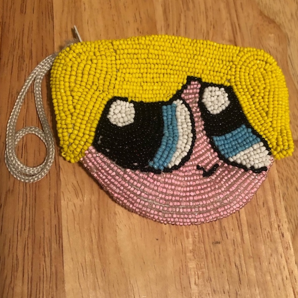 Bubbles Power Puff Girl Beaded Zippered Coin Purse Wallet cartoon